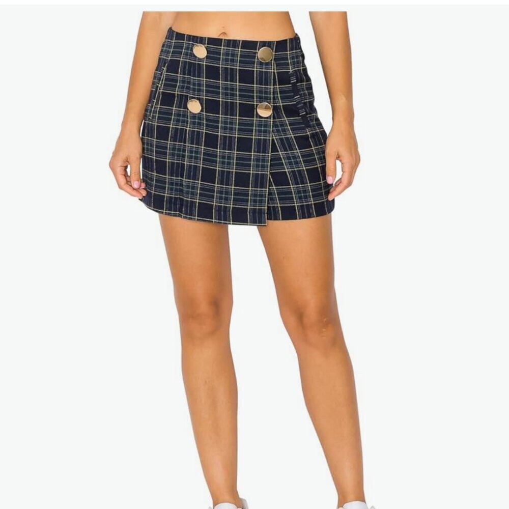 NWT Cali1850 Womens Plaid Skort in Navy Blue and Hunter Green Size Large